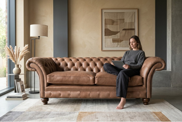 Chesterfield Sofa Design Luxus Leder Polster Klassische Sofa 3 Sitzer