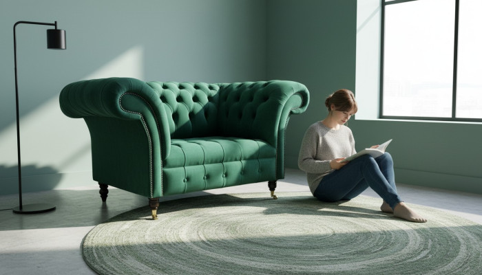 Grau Chesterfield Design Sofa Sessel Ohrensessel Polster Luxus Textil