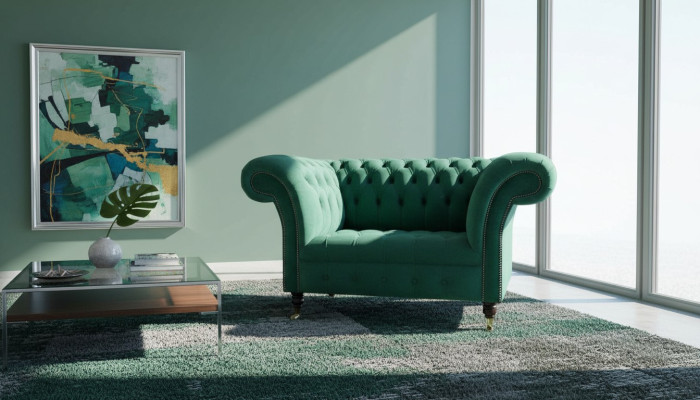 Grau Chesterfield Design Sofa Sessel Ohrensessel Polster Luxus Textil