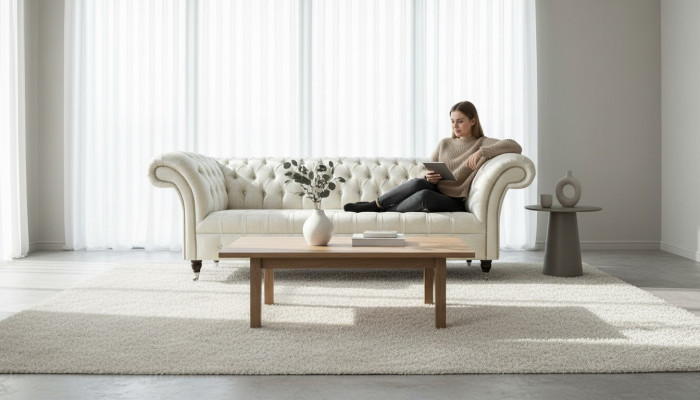 Dreisitzer Weiß Stoff Wohnzimmer Design Couchen Sofa Chesterfield Couch