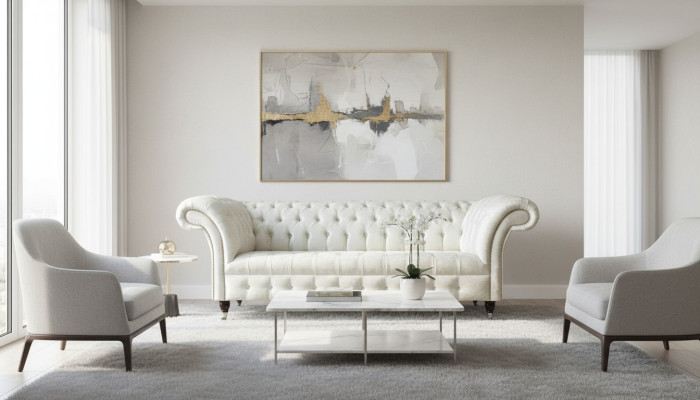 Dreisitzer Weiß Stoff Wohnzimmer Design Couchen Sofa Chesterfield Couch