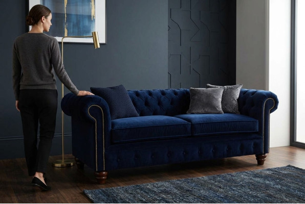 Blaue Chesterfield englisch klassischer Stil Sofa Couch 3 Sitz Polster 230cm