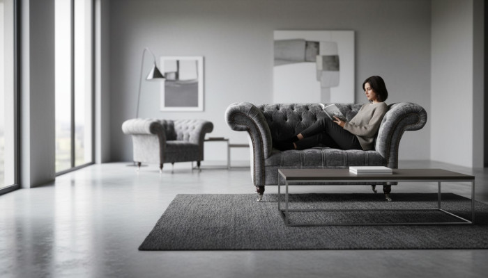 Design Chesterfield Stoff Couch Sessel 1.5 Sitzer Polster Lounge Neu
