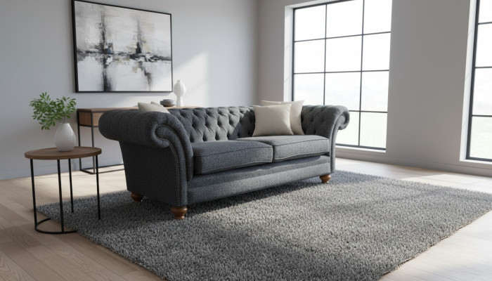 Graue Chesterfield 3 Sitzer Grau Textil Design Couchen Polster Sofas
