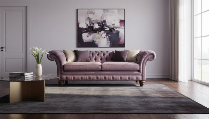 Chesterfield Lila Sofa 3 Sitzer Wohnzimmer Stoff Couch Polster Sofas