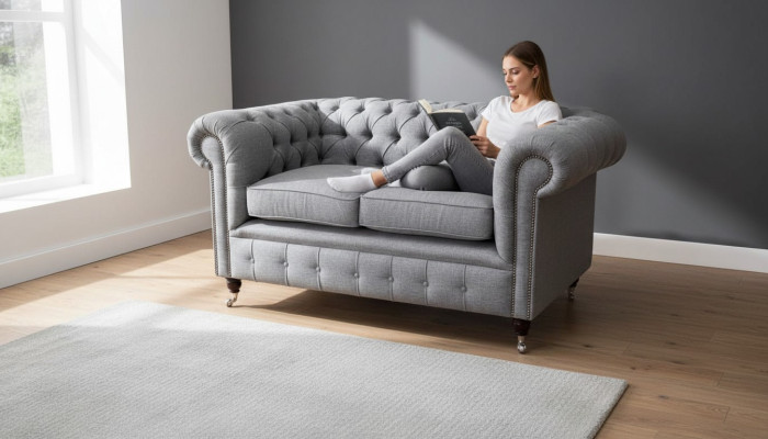 Chesterfield Büro Sitzmöbel Einrichtung Sofa Couch 2 Sitz Textil Graue