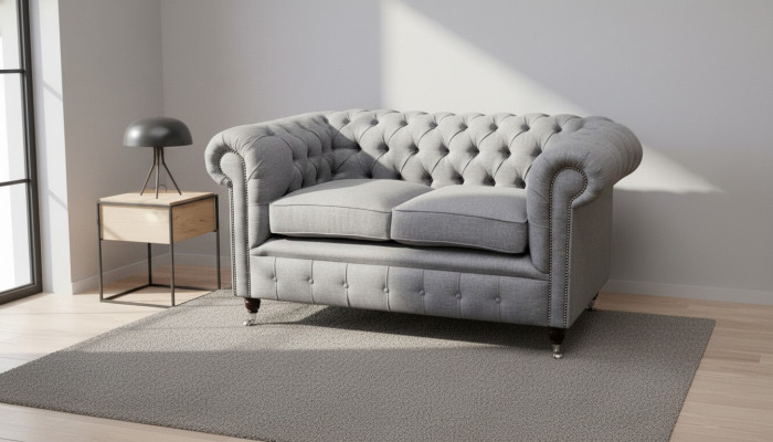 Chesterfield Büro Sitzmöbel Einrichtung Sofa Couch 2 Sitz Textil Graue