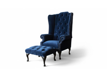 Chesterfield Ohrensessel mit Hocker Relax 1 Sitzer Sofa Einsitzer 2tlg