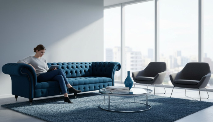 Design Sofa Chesterfield Polster Modern Textil Stoff 4 Sitzer Schlaf 