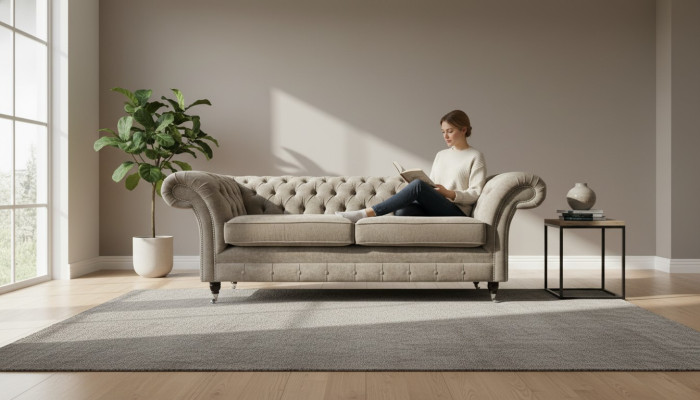 Dreisitzer Chesterfield Sofa 3 Sitz Sofas Grau Stoff Wohnzimmer Luxus