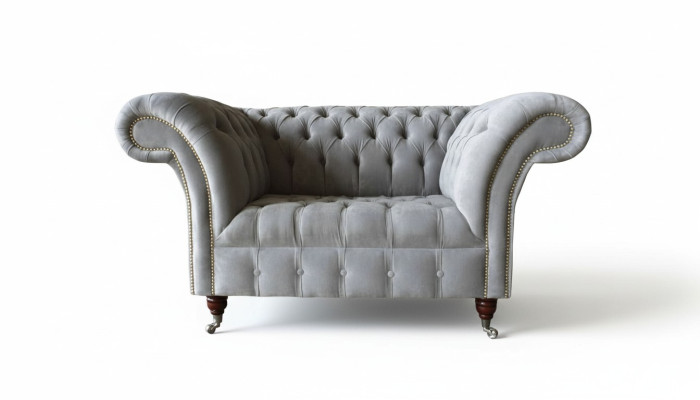 Graue Chesterfield Ohrensessel Grau Sessel Couch Stoffsofa Wohnzimmer