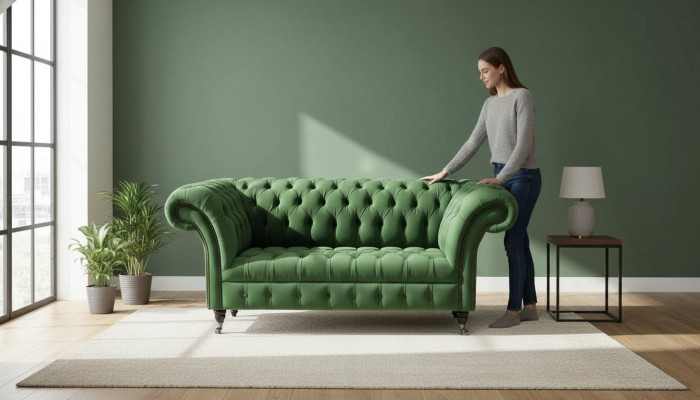Chesterfield Büro Sitzmöbel Einrichtung Sofa Couch 2 Sitz Textil Grün