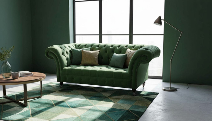 Chesterfield Büro Sitzmöbel Einrichtung Sofa Couch 2 Sitz Textil Grün