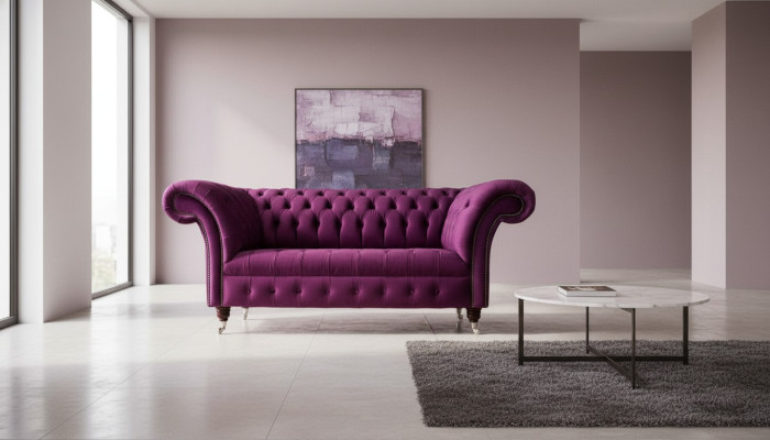 Englische Chesterfield Büro Sitzmöbel Einrichtung Sofa Couch 2 Sitz Violett