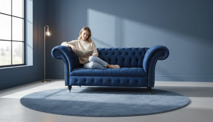 Englische Chesterfield Büro Sitzmöbel Einrichtung Sofa Couch 2 Sitz Royalblau