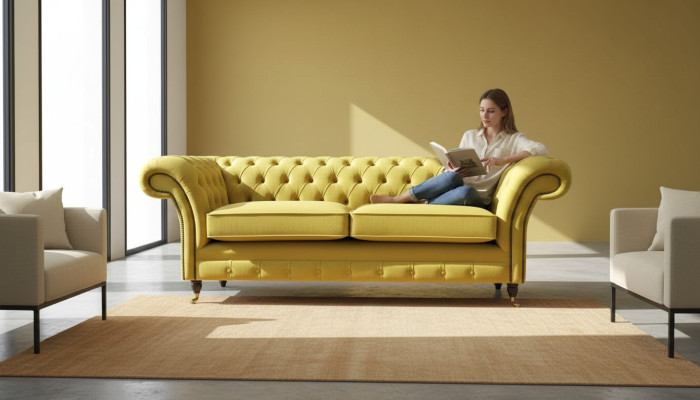 Textil 3 Sitzer Blau Stoff Design Couch Polster 230cm Sofa Chesterfield