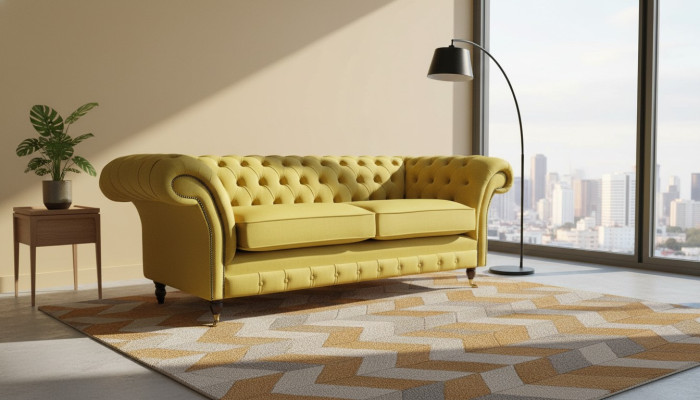 Textil 3 Sitzer Blau Stoff Design Couch Polster 230cm Sofa Chesterfield