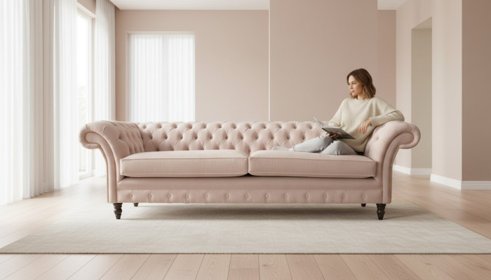 Rosa Viersitzer Polster Sofa 4er Sitz Möbel Big Sofas Couch 245cm Neu