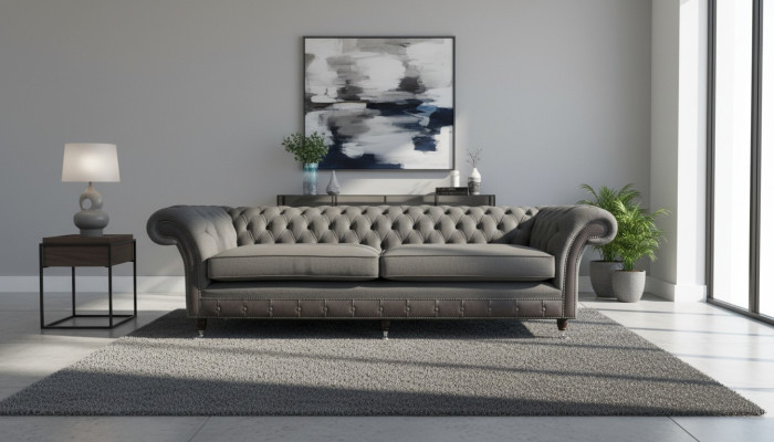 Design Couch Luxus Polstersofas Sofa 4 Sitzer Chesterfield Luxus Grau