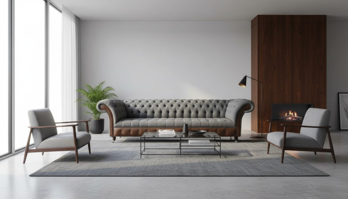 Englische Chesterfield Luxus Textil Sofa 4 Sitzer Sofa Polster Design Stoffsofas