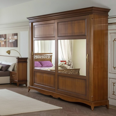 Schlafzimmermöbel Kleiderschrank mit Spiegel Massivholz Design Italien