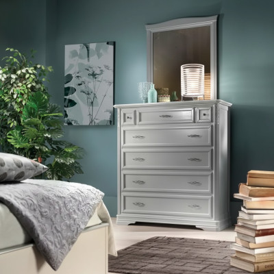 Kommode mit Spiegel Möbel Moderne Kommode Holz Schlafzimmer Weiß Neu