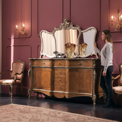 Sideboard mit Spiegel Wohnzimmer Anrichte Möbel Design Schrank Braun Neu
