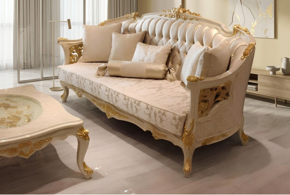 Exquisite Wohnzimmer Deluxe Sofa 3 Sitzer Edlem Sofa Beige Wohnzimmer Sofa
