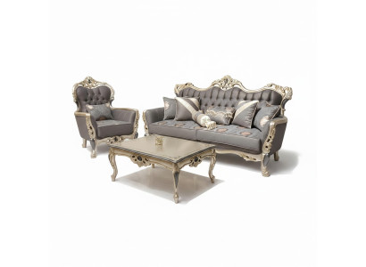 Elegantes Sofa mit Sessel Sofagarnitur Grau Relax 2tlg Wohnzimmer Möbel