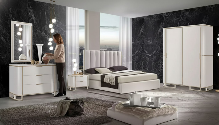 Bett 2x Nachttische Kommode 6tlg.Schlafzimmer Set Design Luxus neu