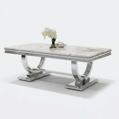 Moderner Grauer Couchtisch Edelstahltisch Wohnzimmer Tische Luxus Design