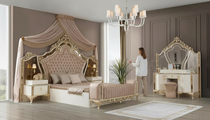 Schlafzimmer Komplettes Bett 2x Nachttische Kommode mit Spiegel 4tlg Neu