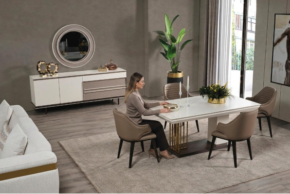 Esszimmer Set Essgruppe Esstisch 4x Stuhle Sideboard+ Spiegel 7tlg