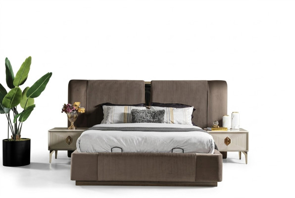 Braunes Schlafzimmer Set Designer Doppelbett 2x Nachttische Luxus Möbel
