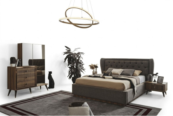 Modernes Schlafzimmer Set Designer Bett 2x Nachttische Kommode Spiegel