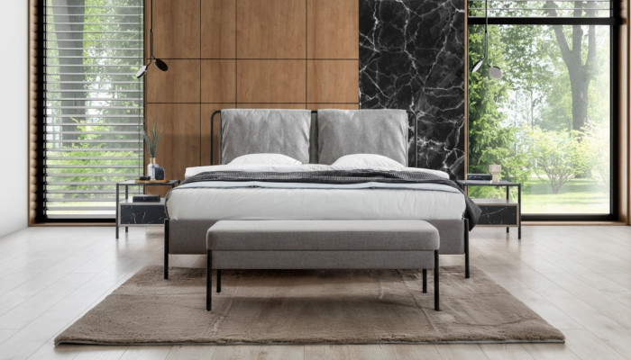 Exklusives Schlafzimmer Doppelbett Metallgestell Moderne Bank Luxus Möbel