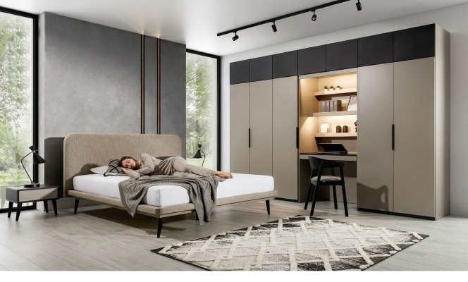 Edles Schlafzimmer Set Designer Doppelbett Kleiderschrank Nachttische