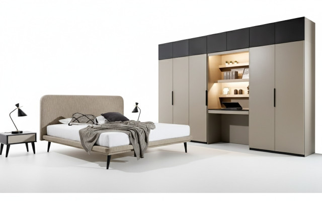 Edles Schlafzimmer Set Designer Doppelbett Kleiderschrank Nachttische