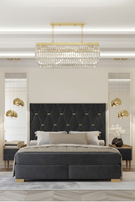 Designer Graue Schlafzimmer Garnitur Edelstahl Doppelbett Nachttische