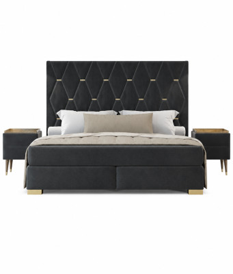 Designer Graue Schlafzimmer Garnitur Edelstahl Doppelbett Nachttische