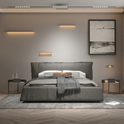 Graues Schlafzimmer Bett Designer Doppelbett Holzgestell Neues Lederbett