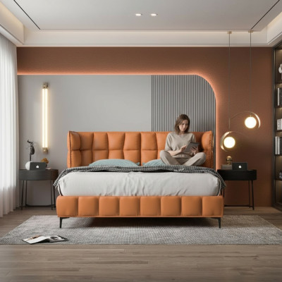 Oranges Doppelbett Schlafzimmer Möbel Textilbetten Holzgestell Stilvoll