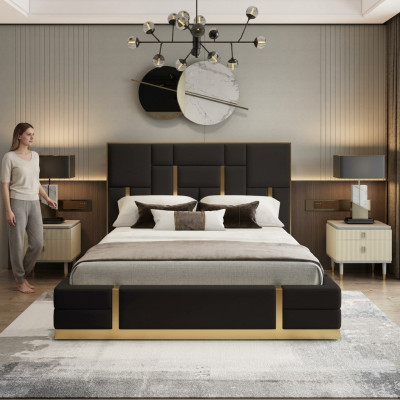 Schwarzer Schlafzimmer Bett Designer Holz Doppelbett Luxus Edelstahlbett