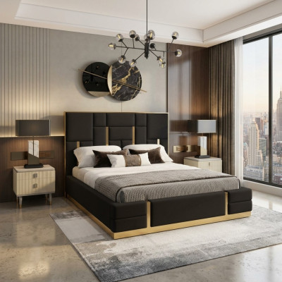 Schwarzer Schlafzimmer Bett Designer Holz Doppelbett Luxus Edelstahlbett