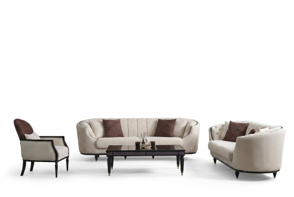 Weißes Wohnzimmer Set Sofagarnitur 3+3+1 Couchtisch Beistelltisch 5tlg