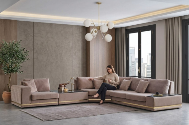 Beige L-Form Wohnlandschaft Designer Polstersofa Stilvolle Couchen Neu