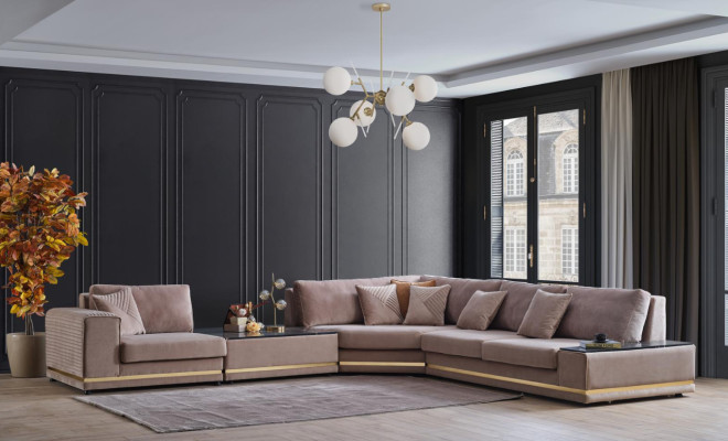 Beige L-Form Wohnlandschaft Designer Polstersofa Stilvolle Couchen Neu