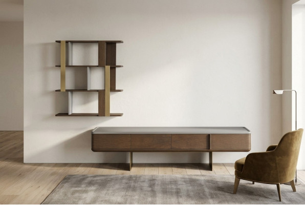 Braunes Wohnzimmer Set Stabiler TV-Schrank Designer Holz Ablageregale