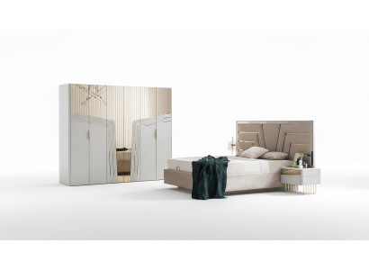 Moderner Schlafzimmer Set Designer Bett 2x Nachttische Kleiderschrank 
