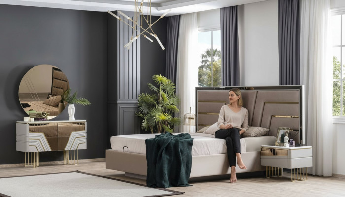 Schlafzimmer Set Bett 2x Nachttische Kommode Spiegel Luxus Set 5tlg